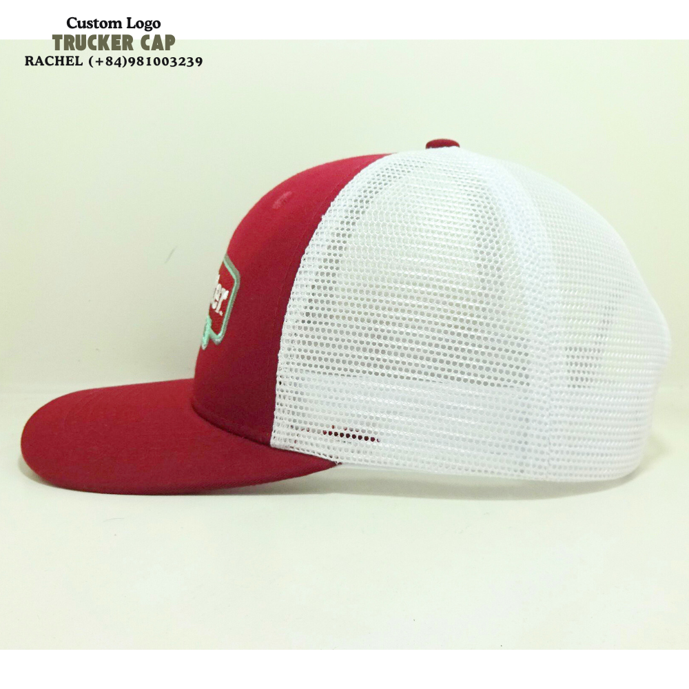 Embroidered/Woven Patch Trucker Hat 6 Panels Curved Brim Red/White Structured Gorras Caps Slightly Curved Brim Snapback Closure 3