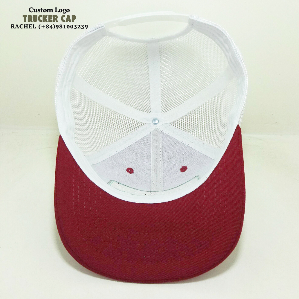 Embroidered/Woven Patch Trucker Hat 6 Panels Curved Brim Red/White Structured Gorras Caps Slightly Curved Brim Snapback Closure 5