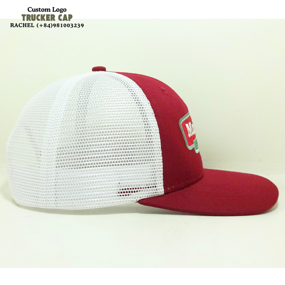 Embroidered/Woven Patch Trucker Hat 6 Panels Curved Brim Red/White Structured Gorras Caps Slightly Curved Brim Snapback Closure 4