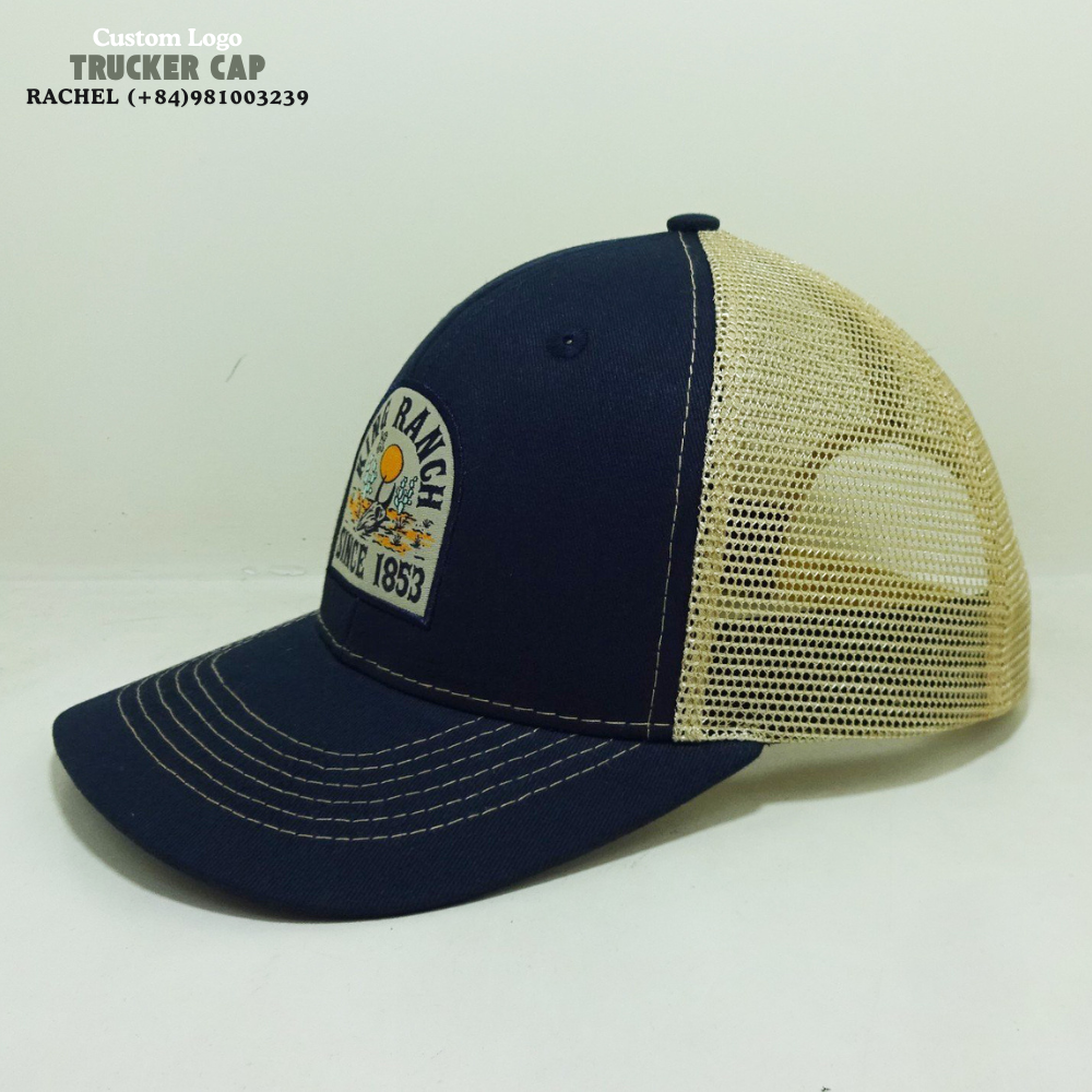 Embroidered/Woven Patch Trucker Hats 6 Panel R 112 Curved Brim Contrast Stitching Line Structured Inner Tapes Label On Sweatbamd 3