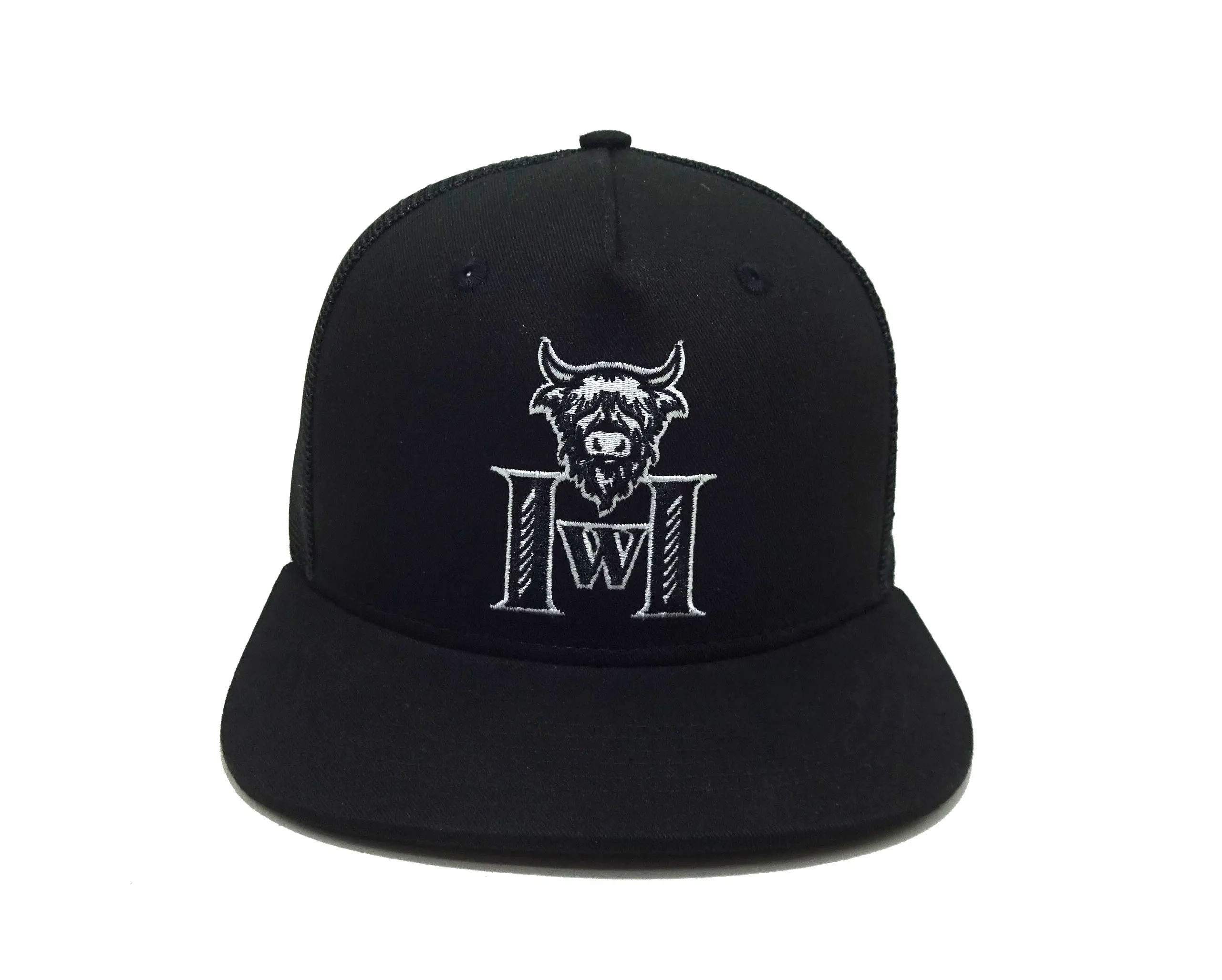 Embroidery Logo 5 Panel Trucker Hat Flat Bill Snapback Caps Vietnam Promotional Brand Hats For Business Support Sample 1