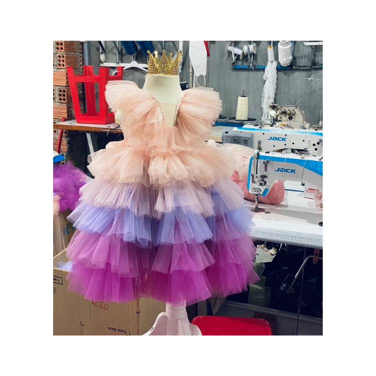 9 - Layer Luxury Princess Dresses High Quality Variety Beautiful Color using for Baby Girl Pack In Plastic Bag Made in Vietnam Manufacturer 