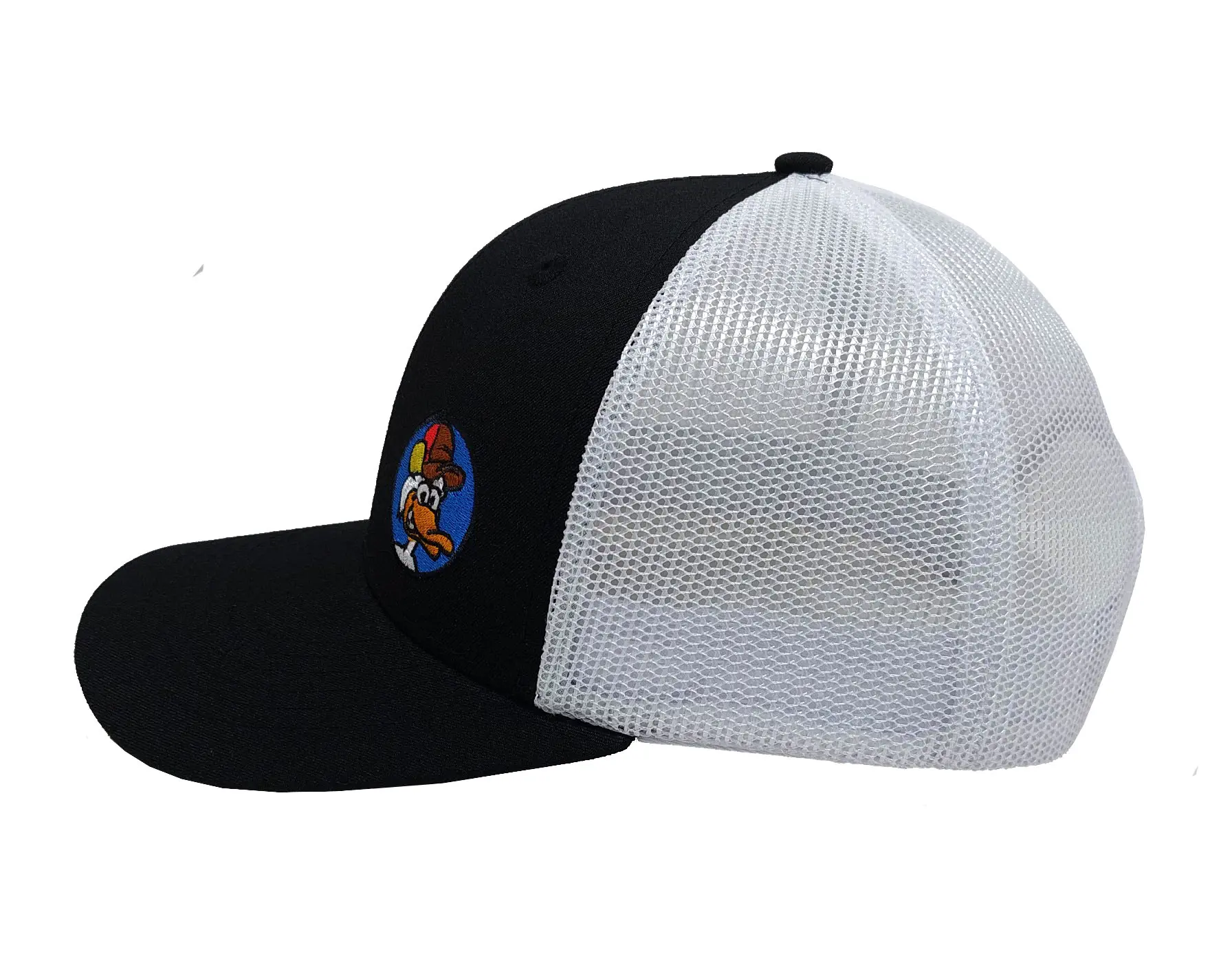 Fashion High Quality 6-Panel 2D Embroidery Curved Brim Black Color Medium Profile Structured Unisex Trucker Hat 3