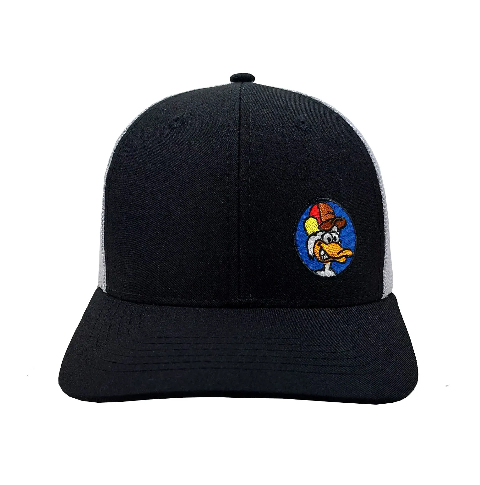 Fashion High Quality 6-Panel 2D Embroidery Curved Brim Black Color Medium Profile Structured Unisex Trucker Hat 1