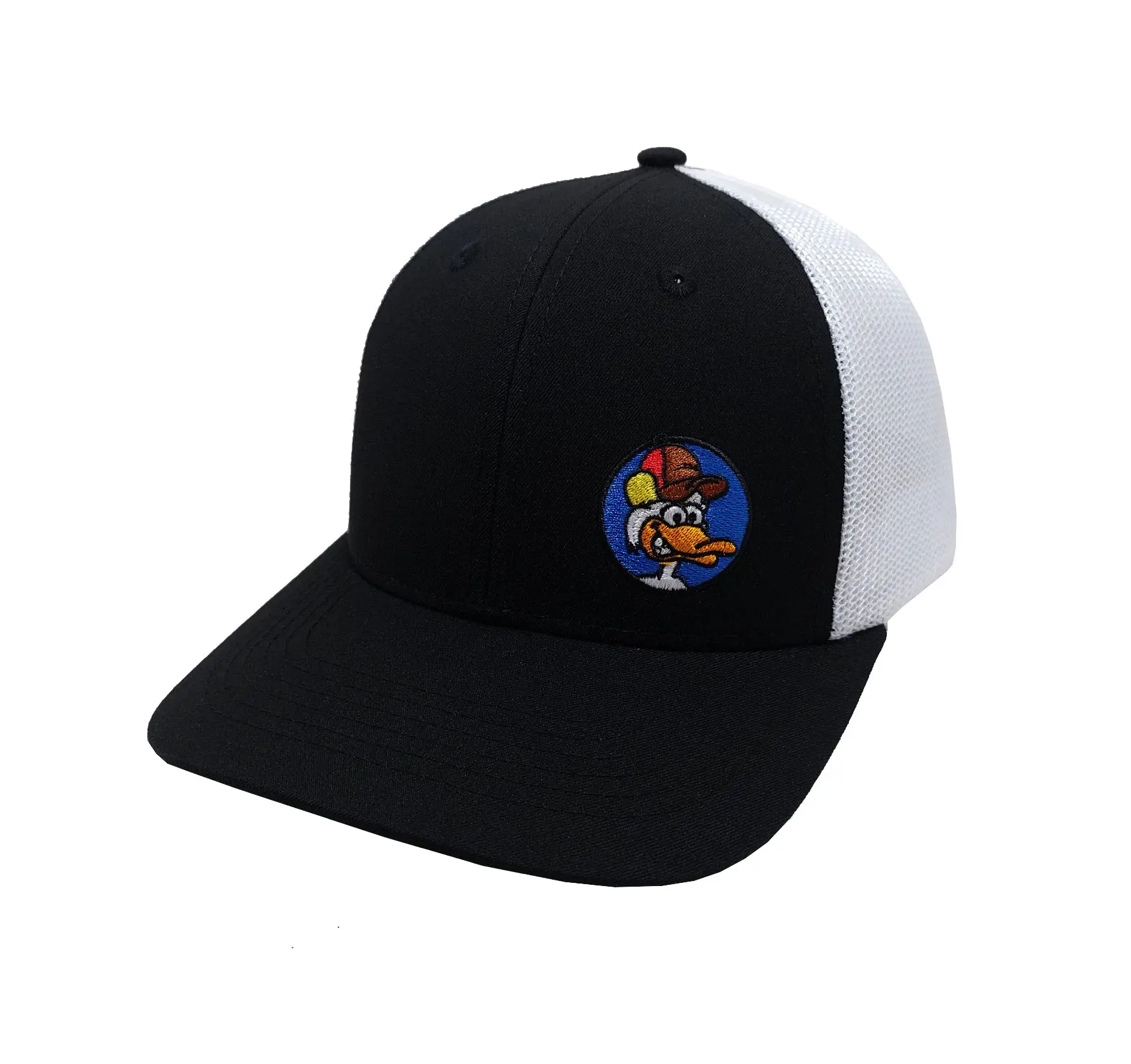 Fashion High Quality 6-Panel 2D Embroidery Curved Brim Black Color Medium Profile Structured Unisex Trucker Hat 2