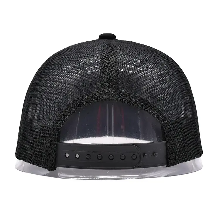 Flat Brim 2 Eyelets Mesh Cap Trucker Cap Trendy Stylish Adjustable Snapback Hat Mesh Back for Men Women in Vietnam Factory 6