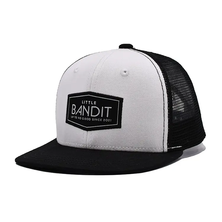 Flat Brim 2 Eyelets Mesh Cap Trucker Cap Trendy Stylish Adjustable Snapback Hat Mesh Back for Men Women in Vietnam Factory 2