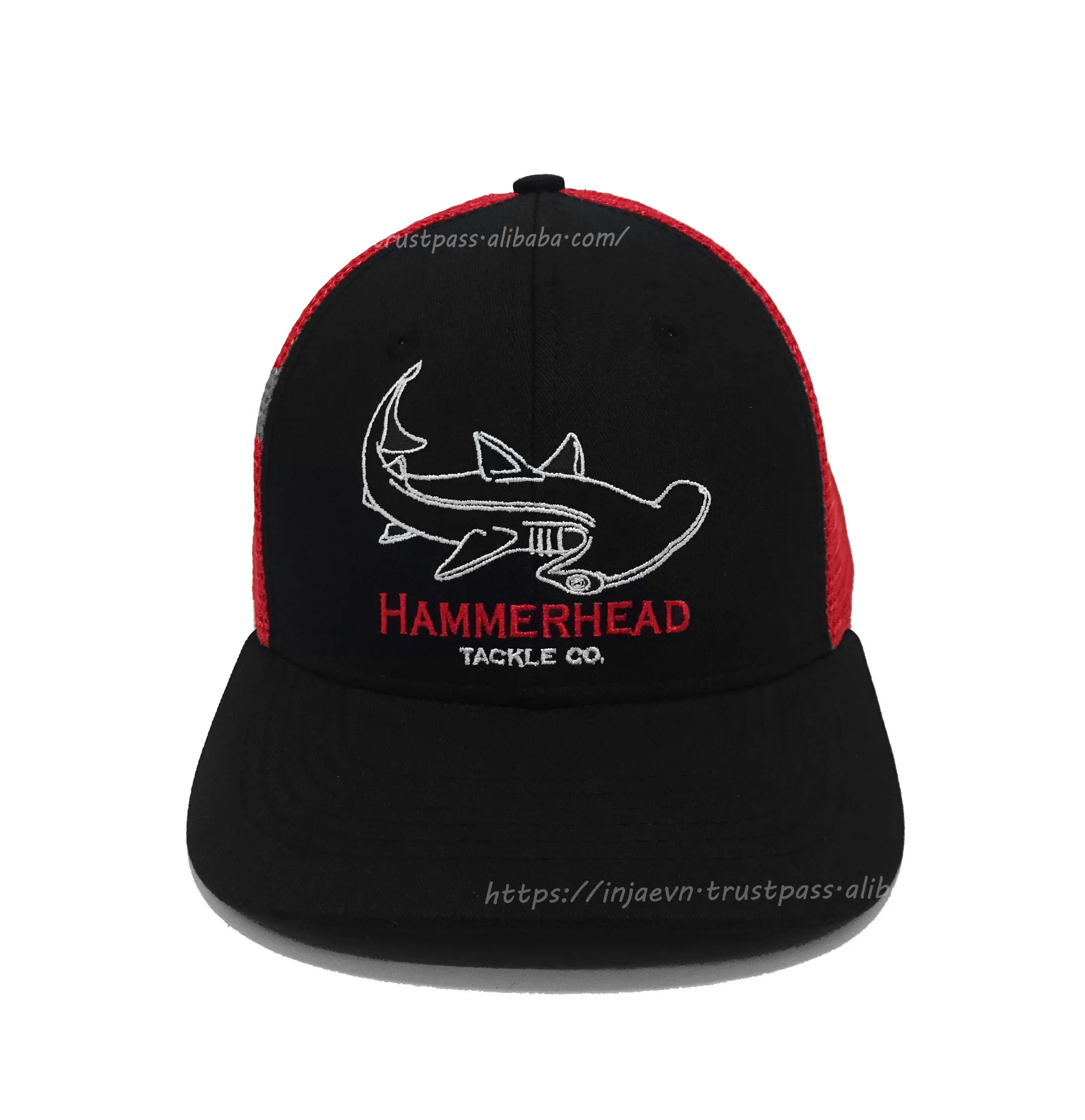Flat Brim 2D Embroidery 6-Panel High Quality Black/ Red Color Medium Profile Trucker Hat for Men From Vietnam Supplier 2