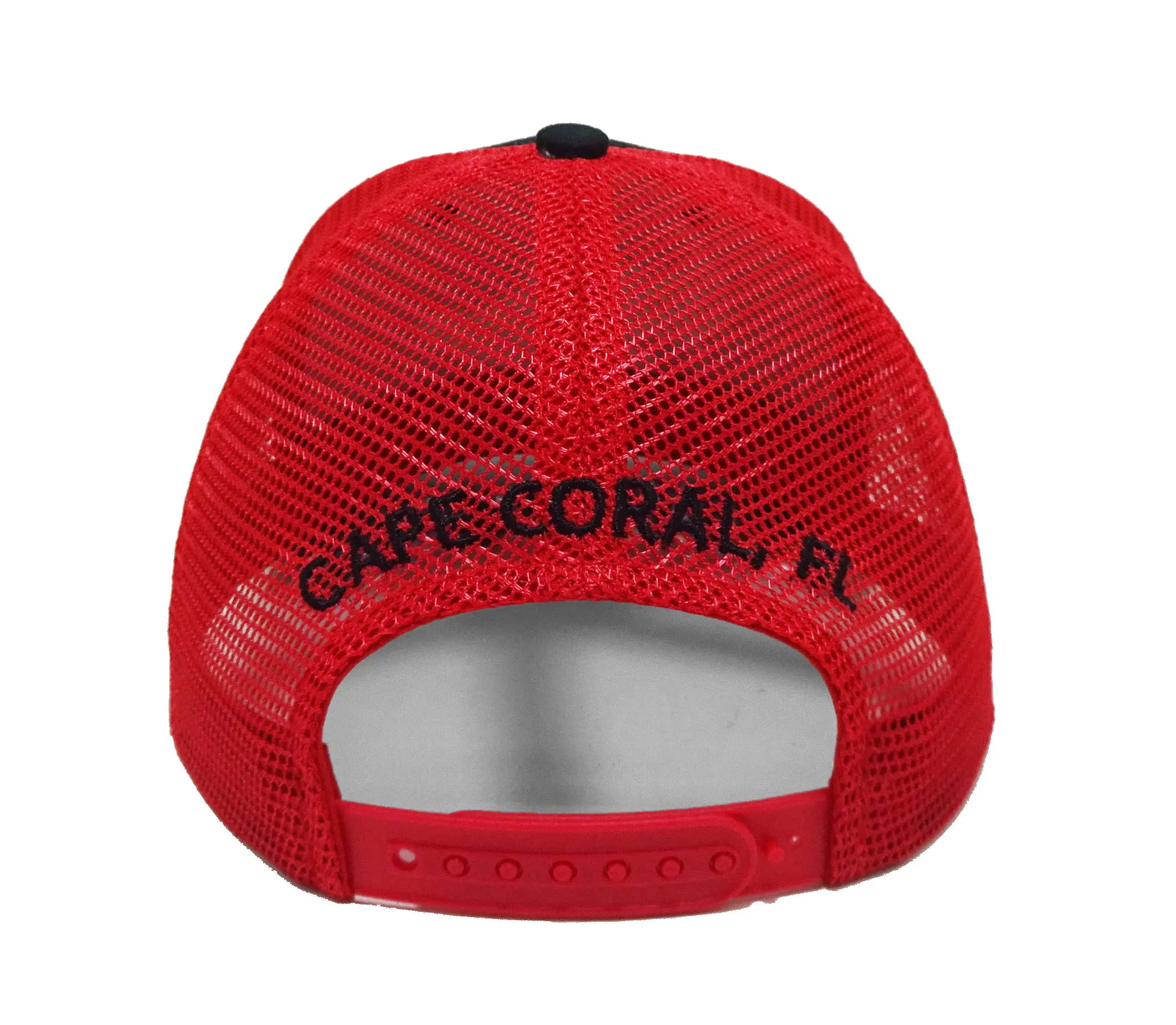 Flat Brim 2D Embroidery 6-Panel High Quality Black/ Red Color Medium Profile Trucker Hat for Men From Vietnam Supplier 5