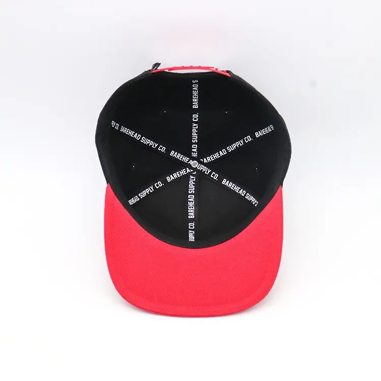Flat Brim 3D Embroidery Custom Logo 6-Panel High Quality Black Red Color Medium Profile Cotton Sports Cap Snapback Cap 3