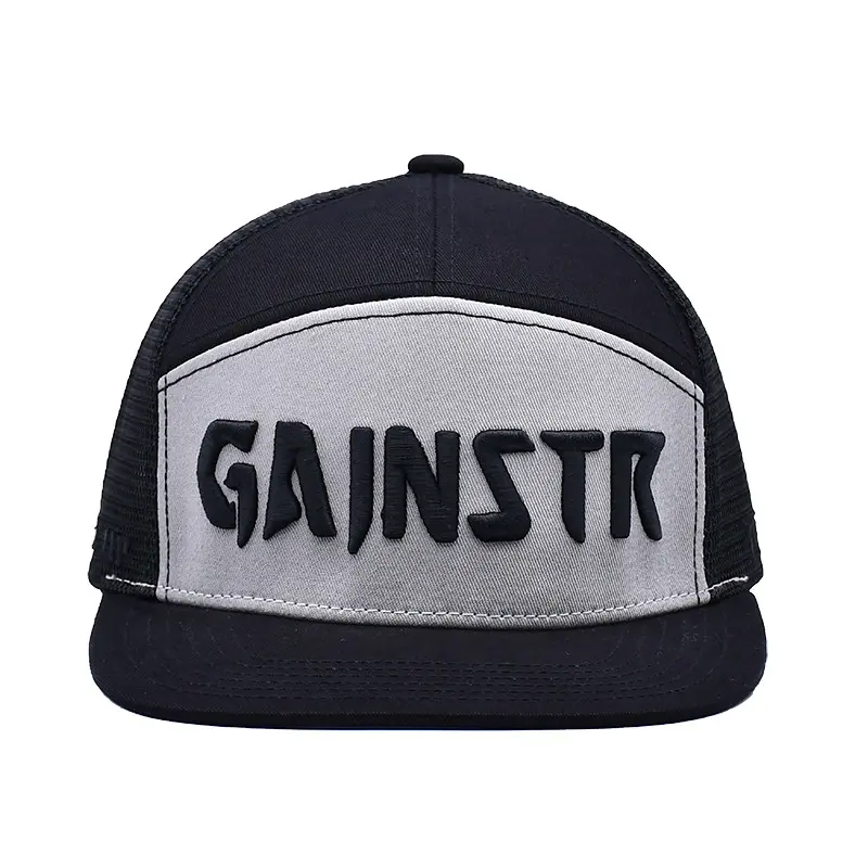 Flat Brim Cap Material Durable and Breathable Adjustable Snapback Hat Mesh Back for Men Women Black High Quality Trucker Hat 1