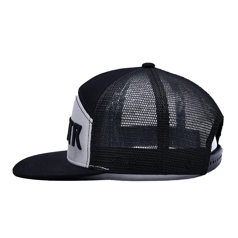 Flat Brim Cap Material Durable and Breathable Adjustable Snapback Hat Mesh Back for Men Women Black High Quality Trucker Hat 4