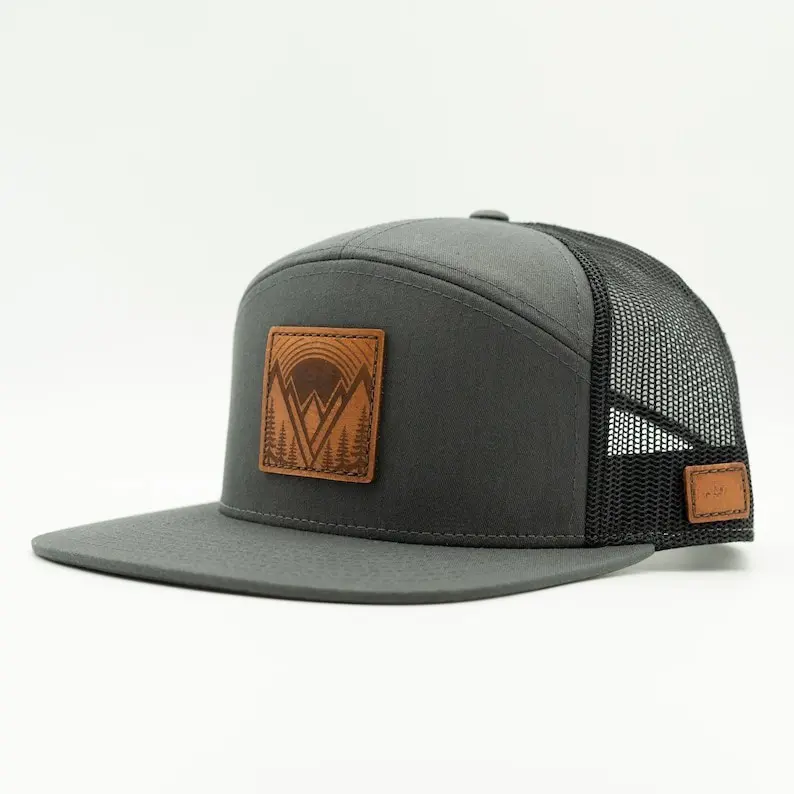 Flat Brim Trucker Hat With OEM Custom Leather Patch Vietnam Made Mesh Back Cap For Unisex Streetwear Outdoor Brand Promotion L01 2