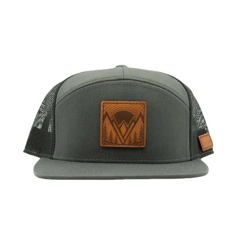 Flat Brim Trucker Hat With OEM Custom Leather Patch Vietnam Made Mesh Back Cap For Unisex Streetwear Outdoor Brand Promotion L01 1