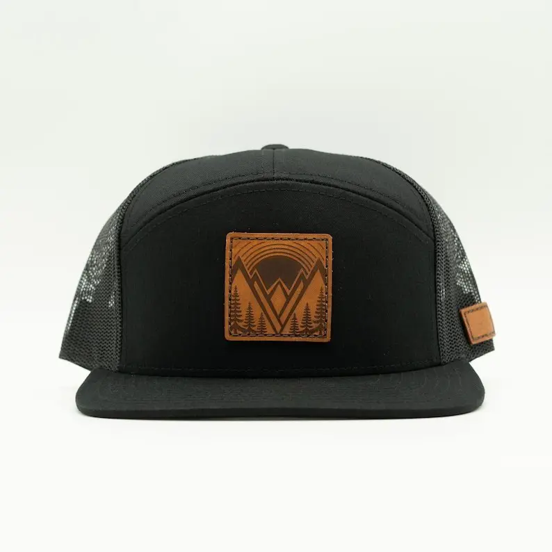 Flat Brim Trucker Hat With OEM Custom Leather Patch Vietnam Made Mesh Back Cap For Unisex Streetwear Outdoor Brand Promotion L01 5