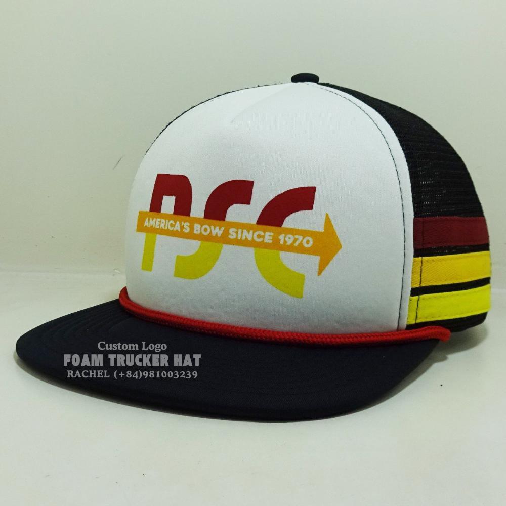 Foam Mesh Hats 5 Panel Gorras High Quality Cotton Printed Logo With Ropes Flat Brim Private Inner Tapes Side Stripe Vietnam OEM 3