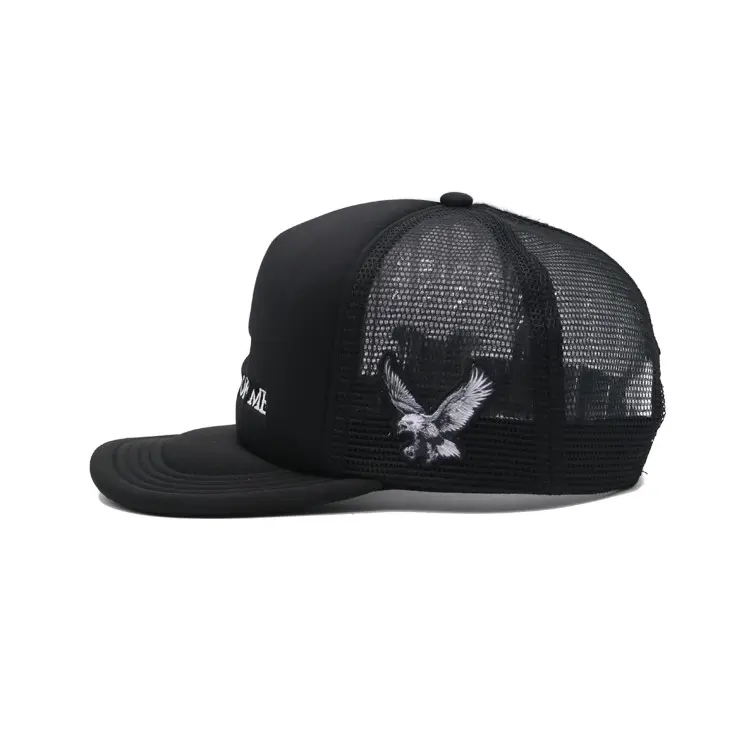 Foam Trucker Hat 5-Panel Curved Brim High Quality Black Color Medium Profile Cotton and Polyester Fabric Foam Trucker Hat 2
