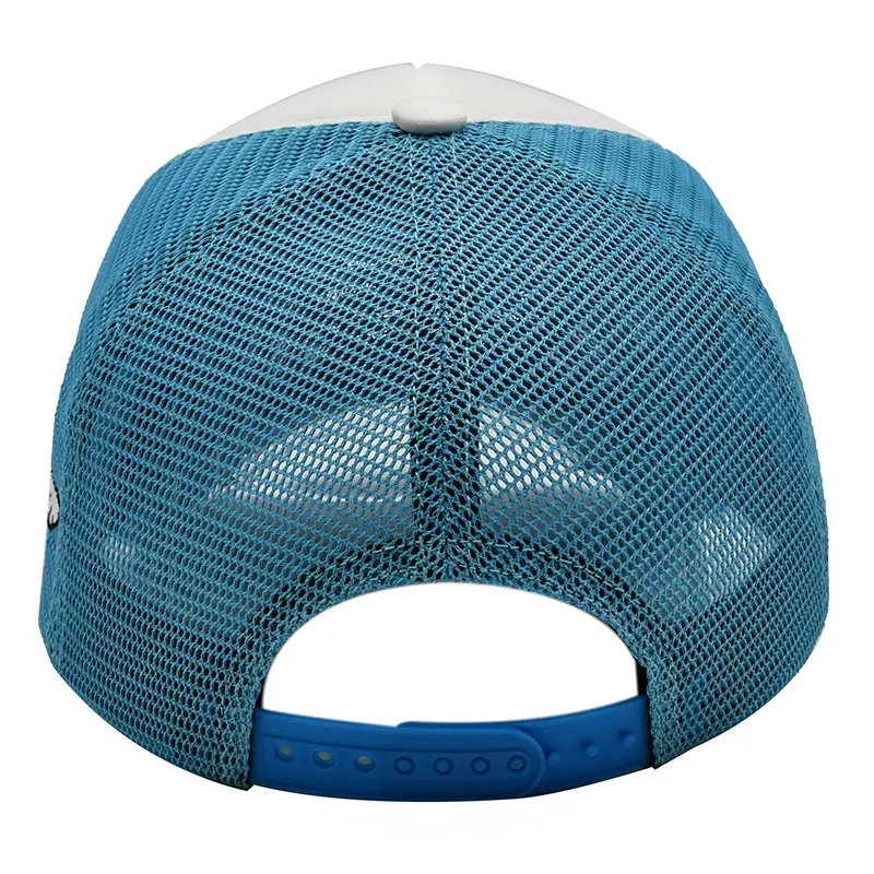 Foam Trucker Hat for Men and Women 5-Panel Curved Brim High Quality White/Blue Color Medium Profile Cotton/Polyester Fabric 5