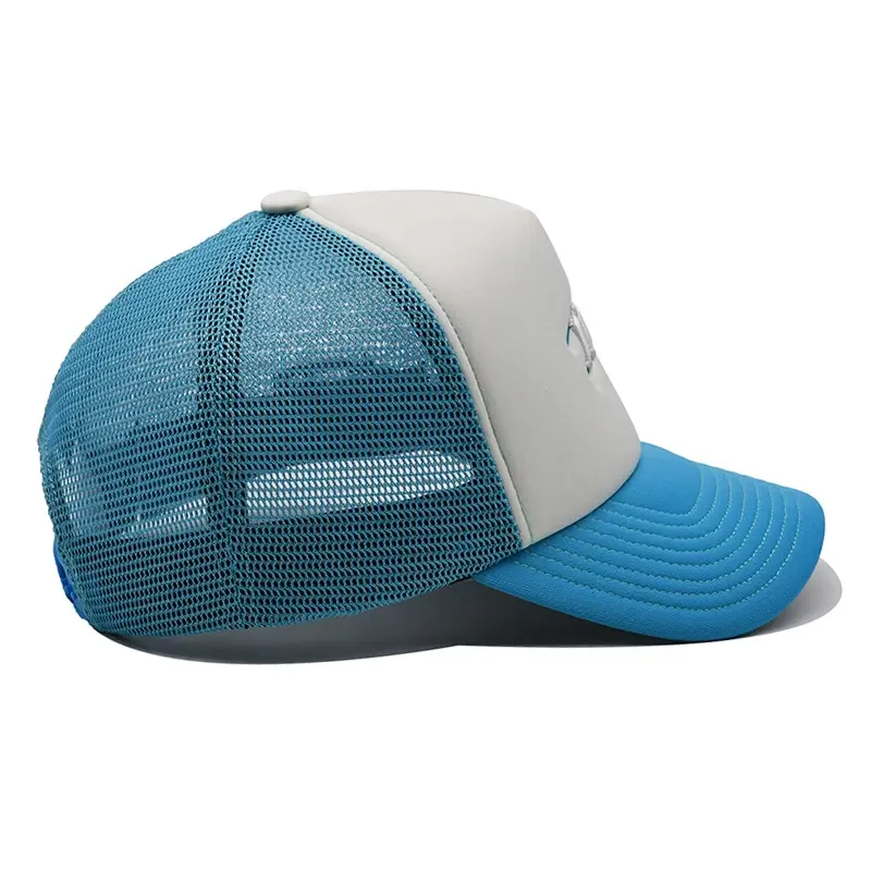 Foam Trucker Hat for Men and Women 5-Panel Curved Brim High Quality White/Blue Color Medium Profile Cotton/Polyester Fabric 3