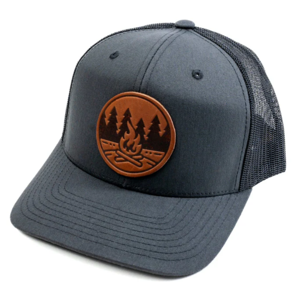 Gorras 6 Panel R 112 Trucker Hat Structured Cap Leather Logo Patch On Front Side Contrast Stitching Line Snapback Closure Unisex 3