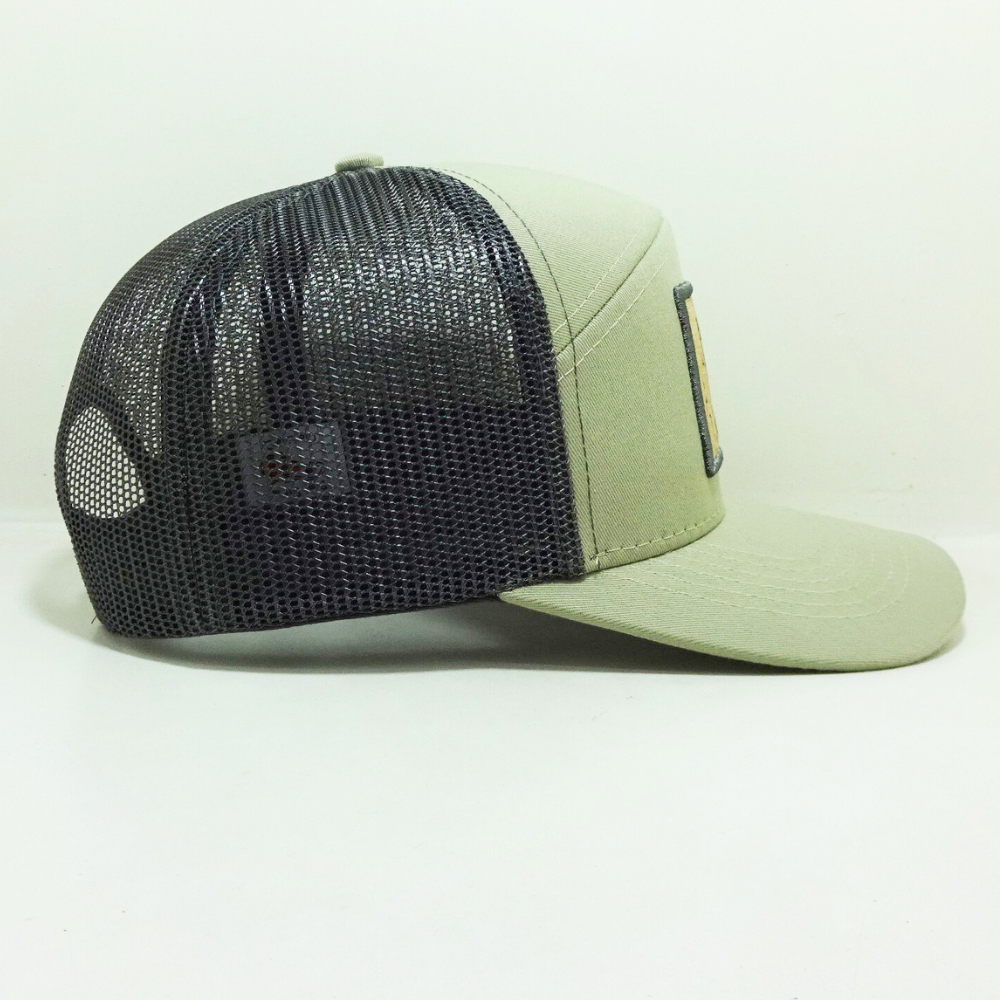 Gorras 7 Panel Trucker Hats Leather Patches Structured Caps Light Green/Black Label On Sweatband Adjustable Snapback Closure OEM 4