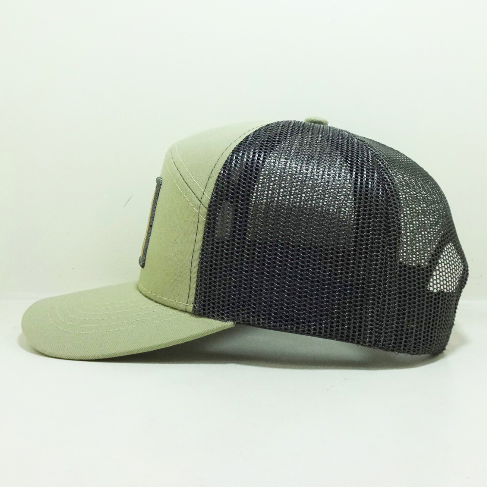 Gorras 7 Panel Trucker Hats Leather Patches Structured Caps Light Green/Black Label On Sweatband Adjustable Snapback Closure OEM 3