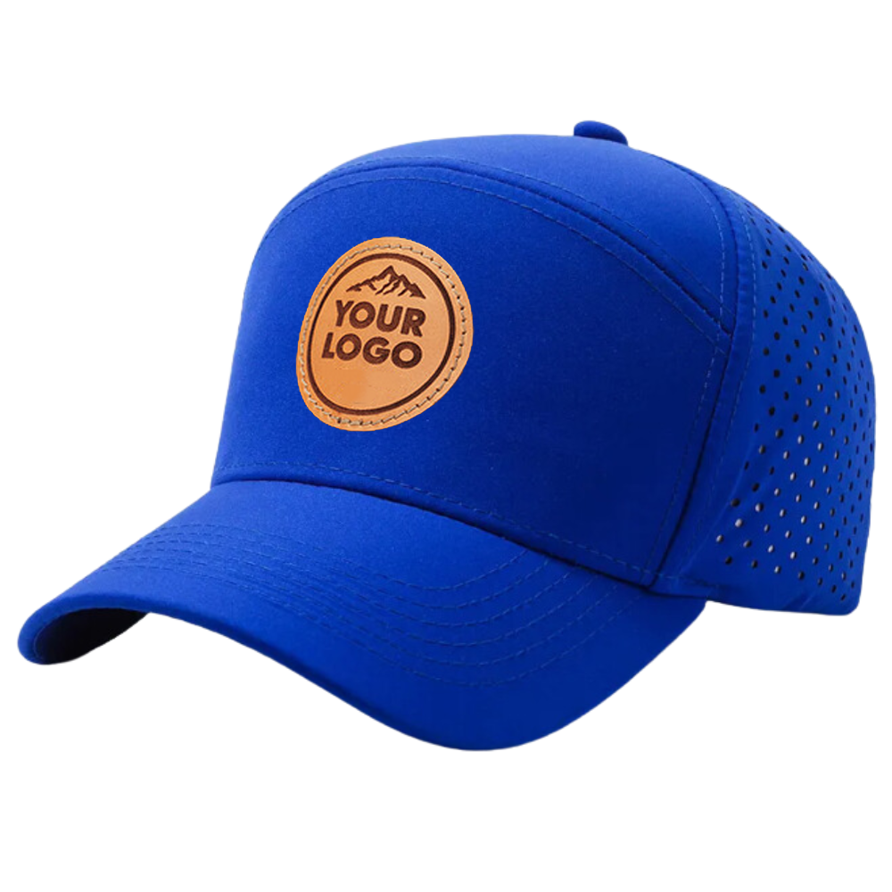 Gorras Baseball 6 Panel Laser Cut Hole Perforated Waterproof Leather Logo Patches Curved Brim Single Row Buckle Snapback OEM ODM 5