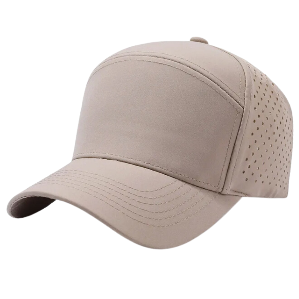 Gorras Baseball 6 Panel Laser Cut Hole Perforated Waterproof Leather Logo Patches Curved Brim Single Row Buckle Snapback OEM ODM 7
