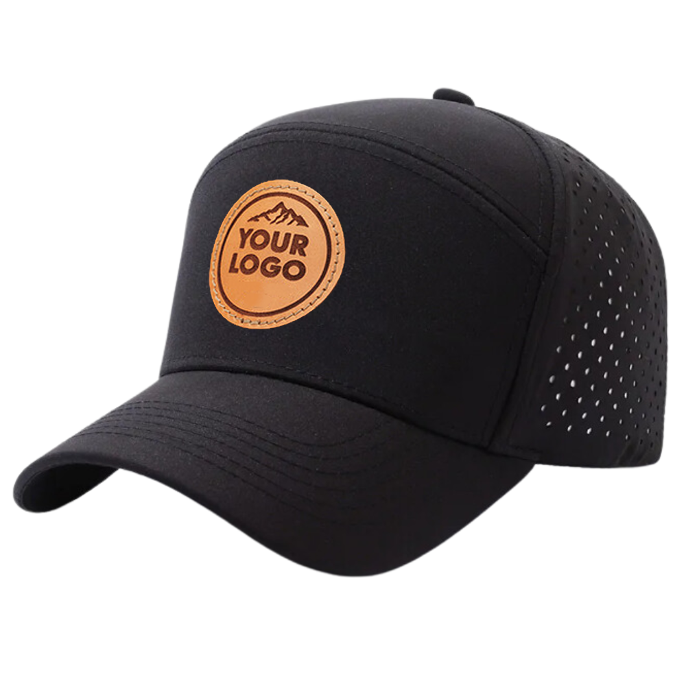 Gorras Baseball 6 Panel Laser Cut Hole Perforated Waterproof Leather Logo Patches Curved Brim Single Row Buckle Snapback OEM ODM 4