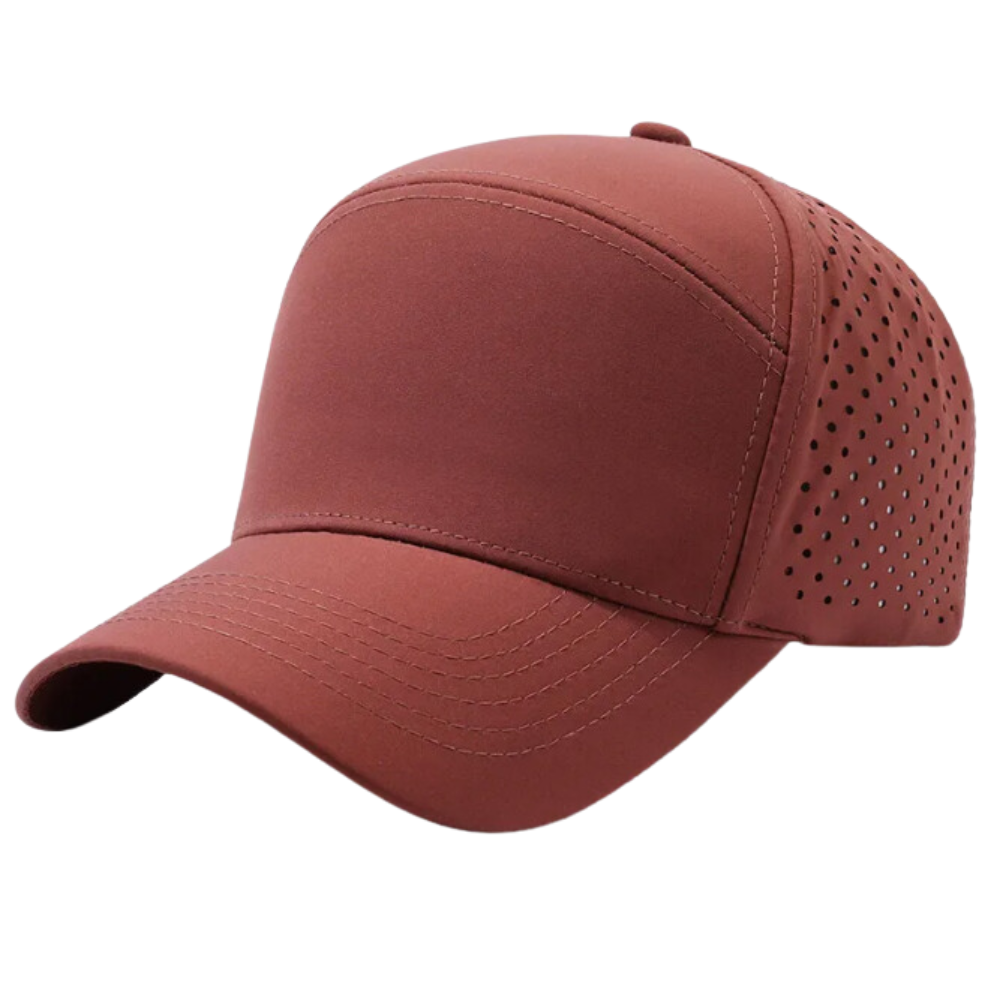 Gorras Baseball 6 Panel Laser Cut Hole Perforated Waterproof Leather Logo Patches Curved Brim Single Row Buckle Snapback OEM ODM 6