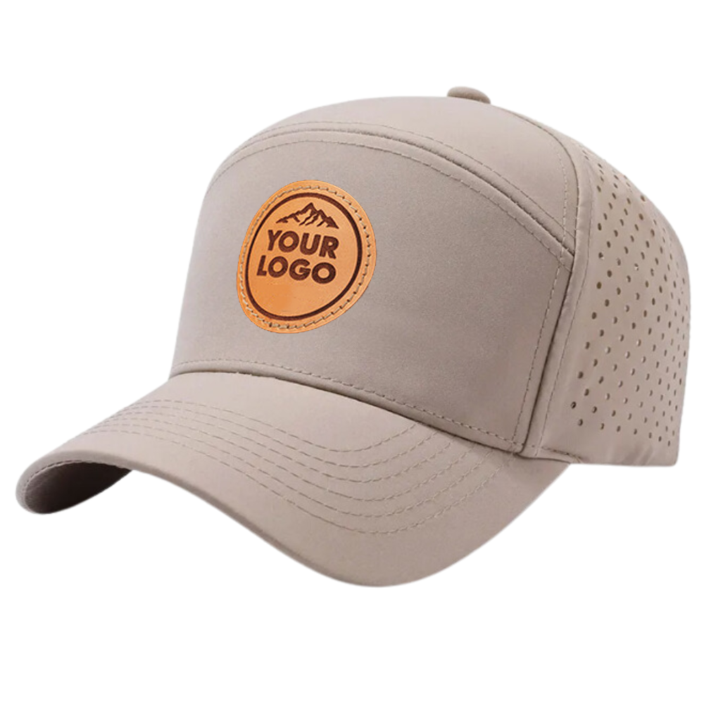 Gorras Baseball 6 Panel Laser Cut Hole Perforated Waterproof Leather Logo Patches Curved Brim Single Row Buckle Snapback OEM ODM 3