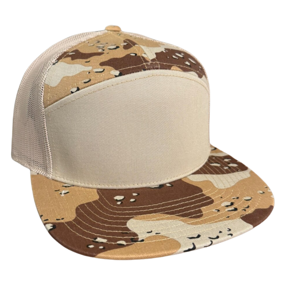 Gorras Camouflage 7 Panel Trucker Hats Leather Patch Hat Flat Brim Structured Cap Mesh Interior Tapes Plastic Snapback Closure 4