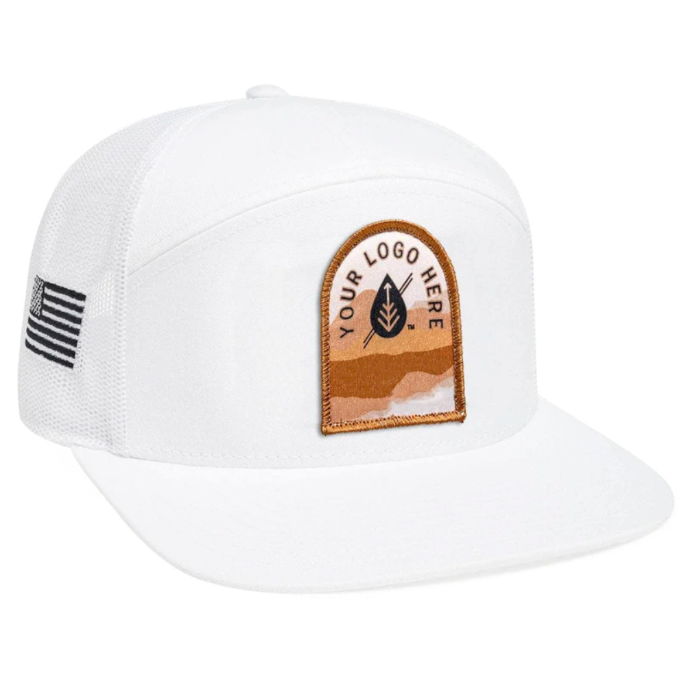 Gorras Custom Embroidered Trucker Hat 7 Panel Flat Brim American Flag On Side 3D Embroidery/Woven/Leather Logo Patch Caps Unisex 4
