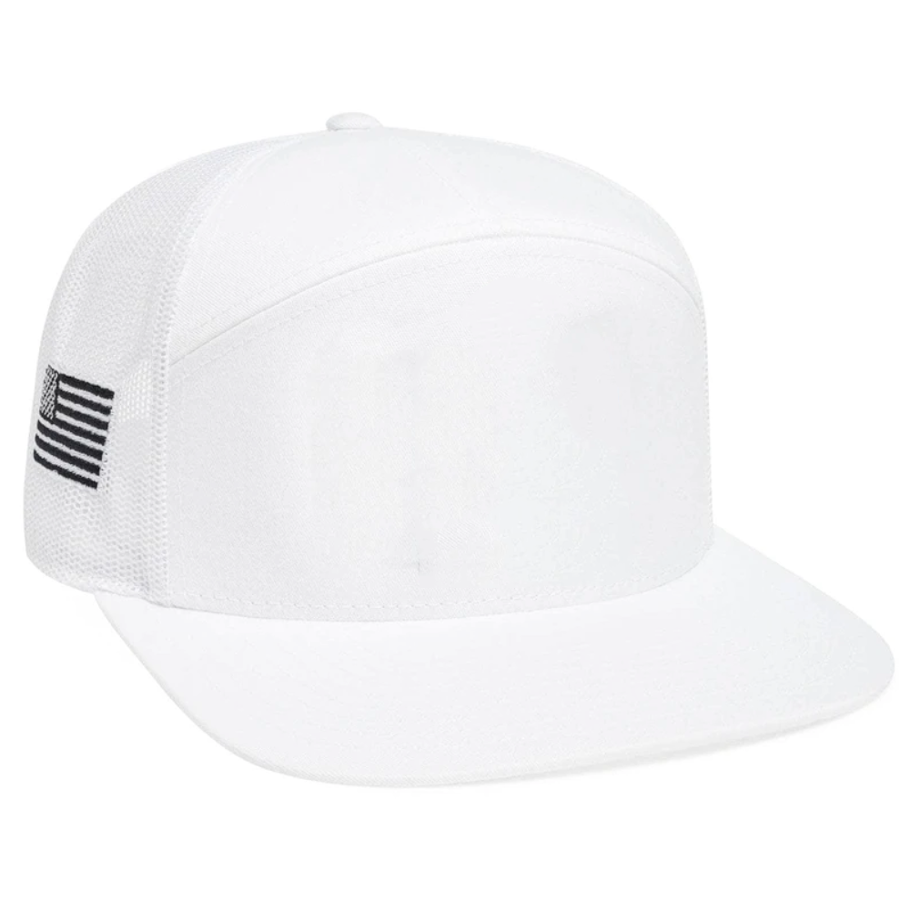 Gorras Custom Embroidered Trucker Hat 7 Panel Flat Brim American Flag On Side 3D Embroidery/Woven/Leather Logo Patch Caps Unisex 5