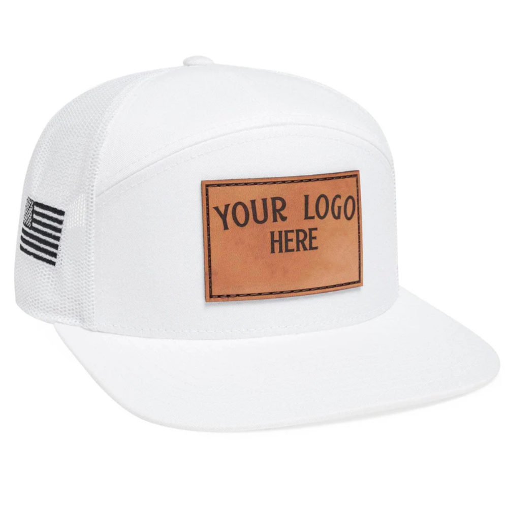 Gorras Custom Embroidered Trucker Hat 7 Panel Flat Brim American Flag On Side 3D Embroidery/Woven/Leather Logo Patch Caps Unisex 3