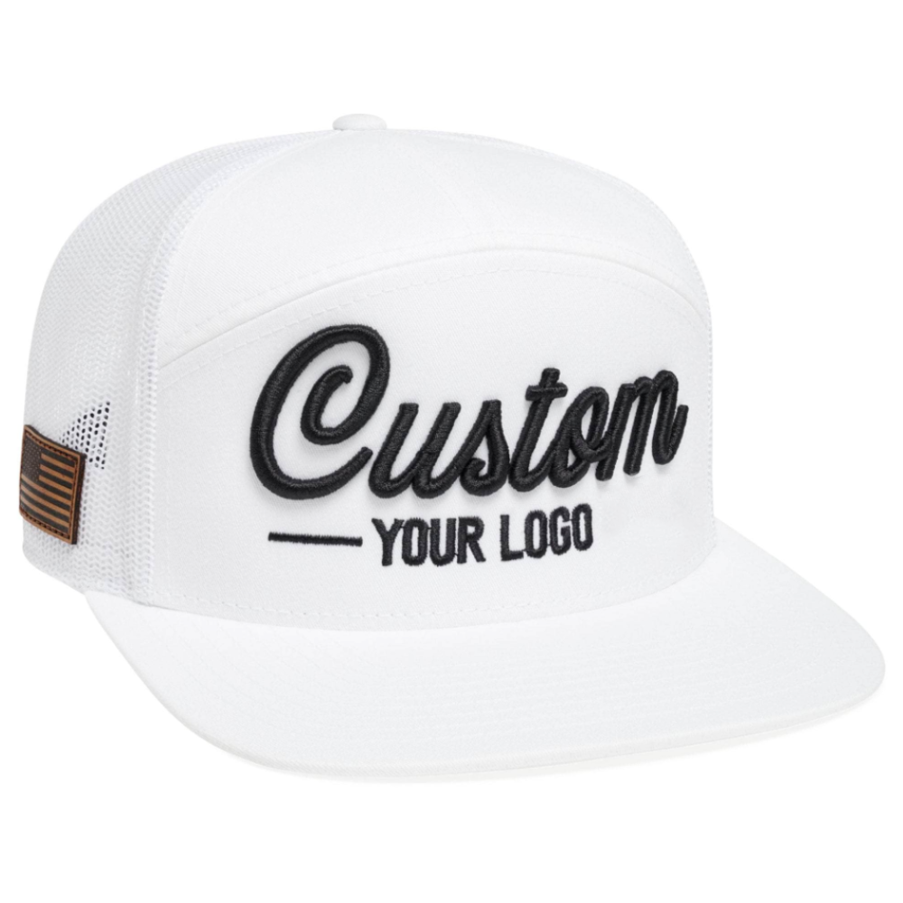 Gorras Custom Embroidered Trucker Hat 7 Panel Flat Brim American Flag On Side 3D Embroidery/Woven/Leather Logo Patch Caps Unisex 2