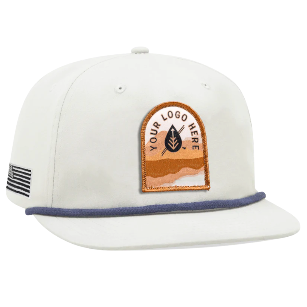 Gorras Rope Hat 5 Panel Custom Logo 3D Embroidered/Woven/Leather Patch Logo Flat Brim American Flag On Side Snapback Closure OEM 4