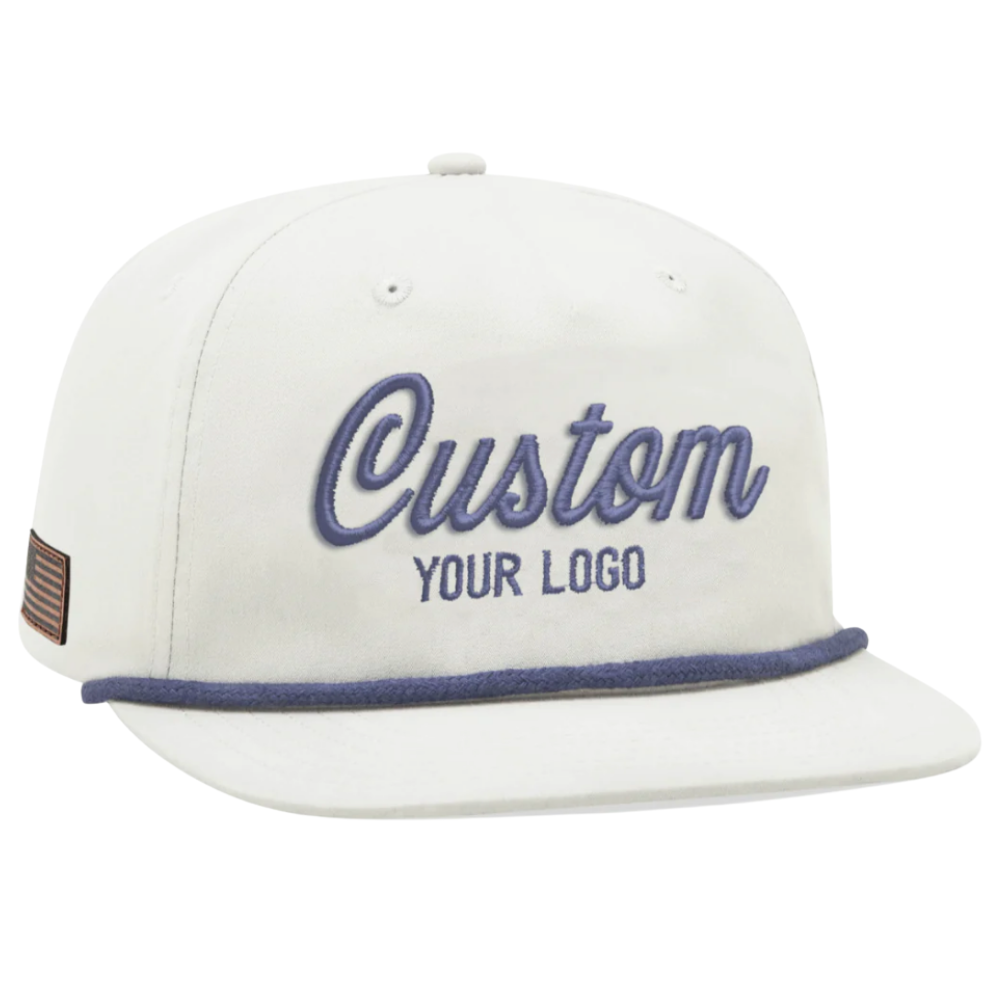 Gorras Rope Hat 5 Panel Custom Logo 3D Embroidered/Woven/Leather Patch Logo Flat Brim American Flag On Side Snapback Closure OEM 2