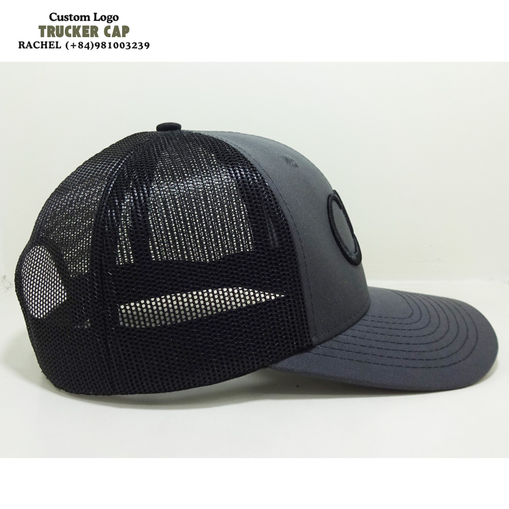 Gray/Black 3D Embroidered Trucker Hats 6 Panel R 112 Gorras Structured Caps Slightly Curved Brim Contrast Stitching For Brands 4
