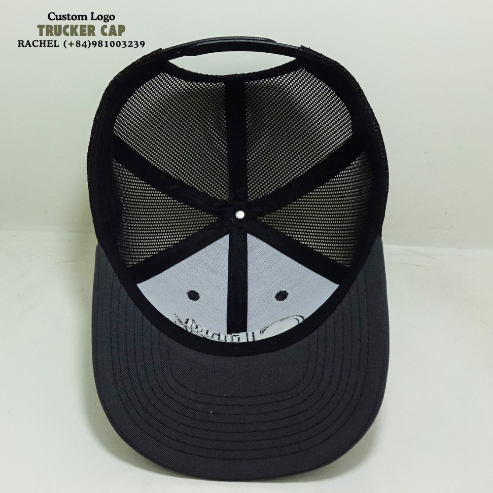 Gray/Black 3D Embroidered Trucker Hats 6 Panel R 112 Gorras Structured Caps Slightly Curved Brim Contrast Stitching For Brands 5