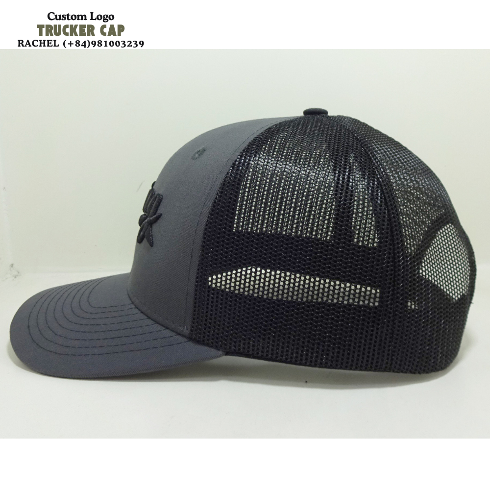 Gray/Black 3D Embroidered Trucker Hats 6 Panel R 112 Gorras Structured Caps Slightly Curved Brim Contrast Stitching For Brands 3