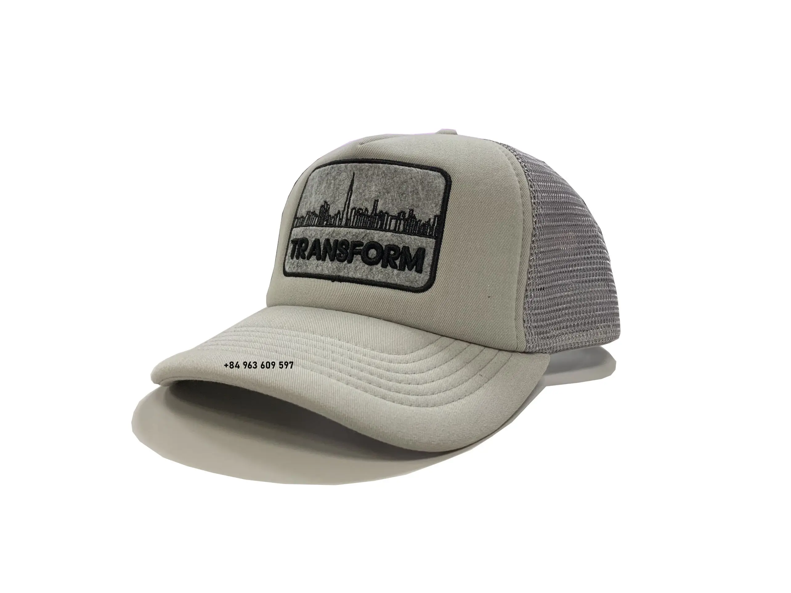 Gray Foam Hat Unisex Puff Dad Hat Embroidery on Felt Patch Snapback Caps Vietnam Promotional Brand Hats Custom Design 2