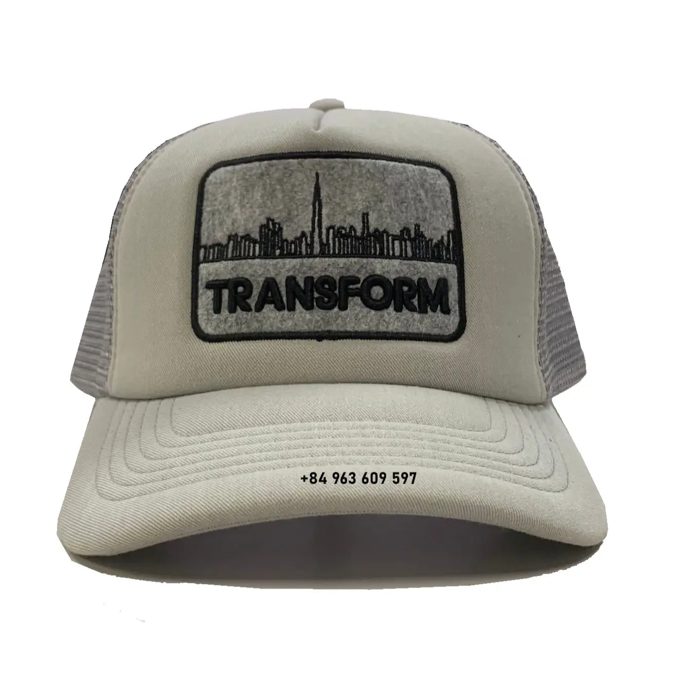Gray Foam Hat Unisex Puff Dad Hat Embroidery on Felt Patch Snapback Caps Vietnam Promotional Brand Hats Custom Design 1