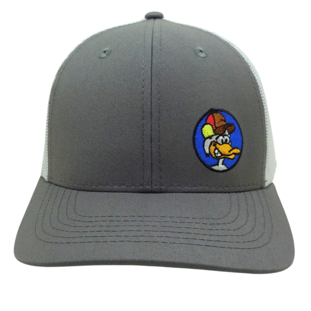 Gray Trucker 6 Panel Custom Embroidered Cartoon Pattern on Front Side White Mesh Structured Single Breasted Buckle High Quality 2