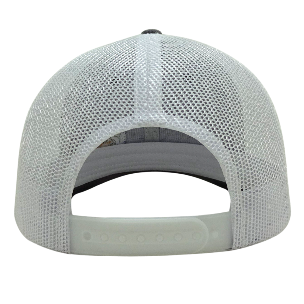 Gray Trucker 6 Panel Custom Embroidered Cartoon Pattern on Front Side White Mesh Structured Single Breasted Buckle High Quality 7