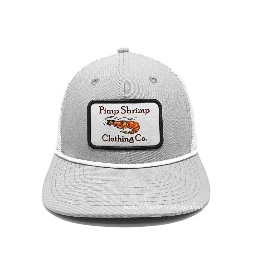 Gray/ White Mesh Trucker Hats in Vietna Factory Custom Embroidery/ Woven Patch Logo High Quality Brand Caps 4