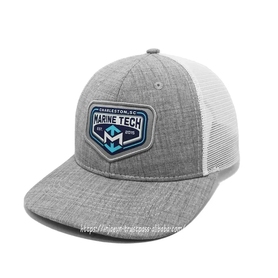 Gray/ White Mesh Trucker Hats in Vietna Factory Custom Embroidery/ Woven Patch Logo High Quality Brand Caps 3