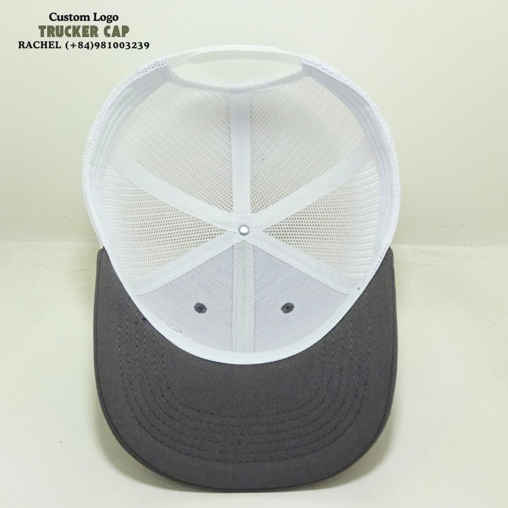 Gray/White R 112 Trucker Hats 6 Panel Structured Caps Gorras Embroidery Logo Front Side Contrast Stitching Line Snapback Closure 6
