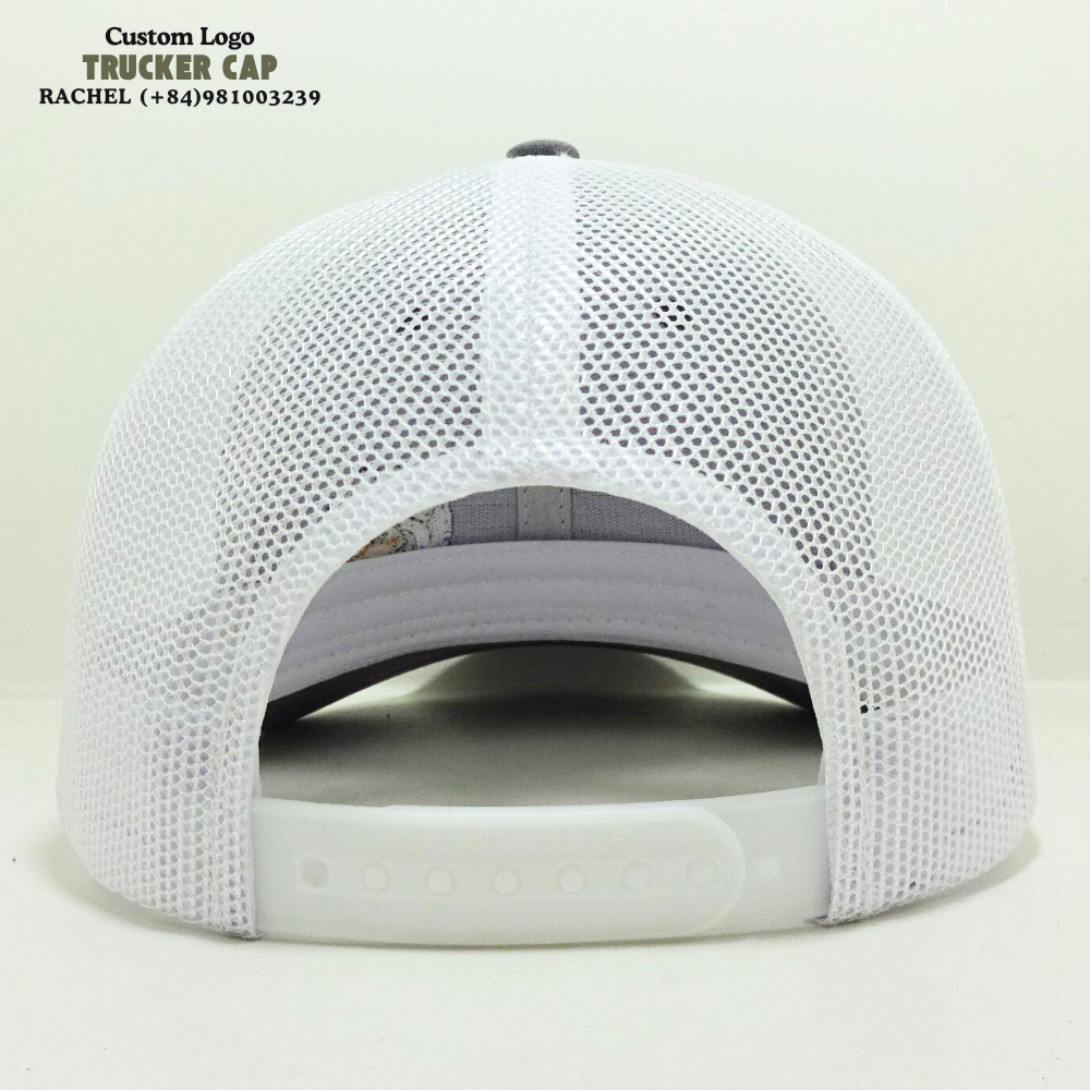 Gray/White R 112 Trucker Hats 6 Panel Structured Caps Gorras Embroidery Logo Front Side Contrast Stitching Line Snapback Closure 7