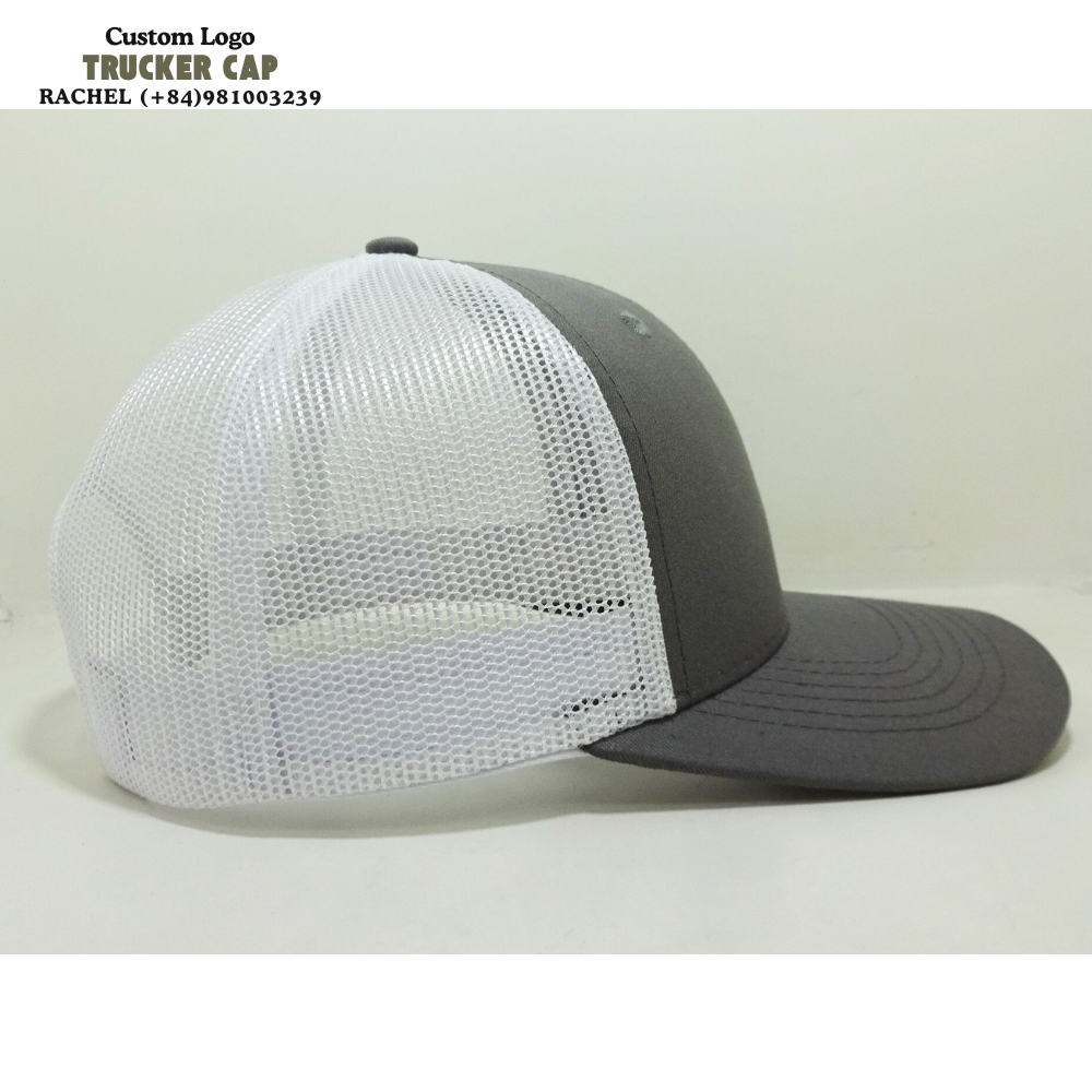 Gray/White R 112 Trucker Hats 6 Panel Structured Caps Gorras Embroidery Logo Front Side Contrast Stitching Line Snapback Closure 5